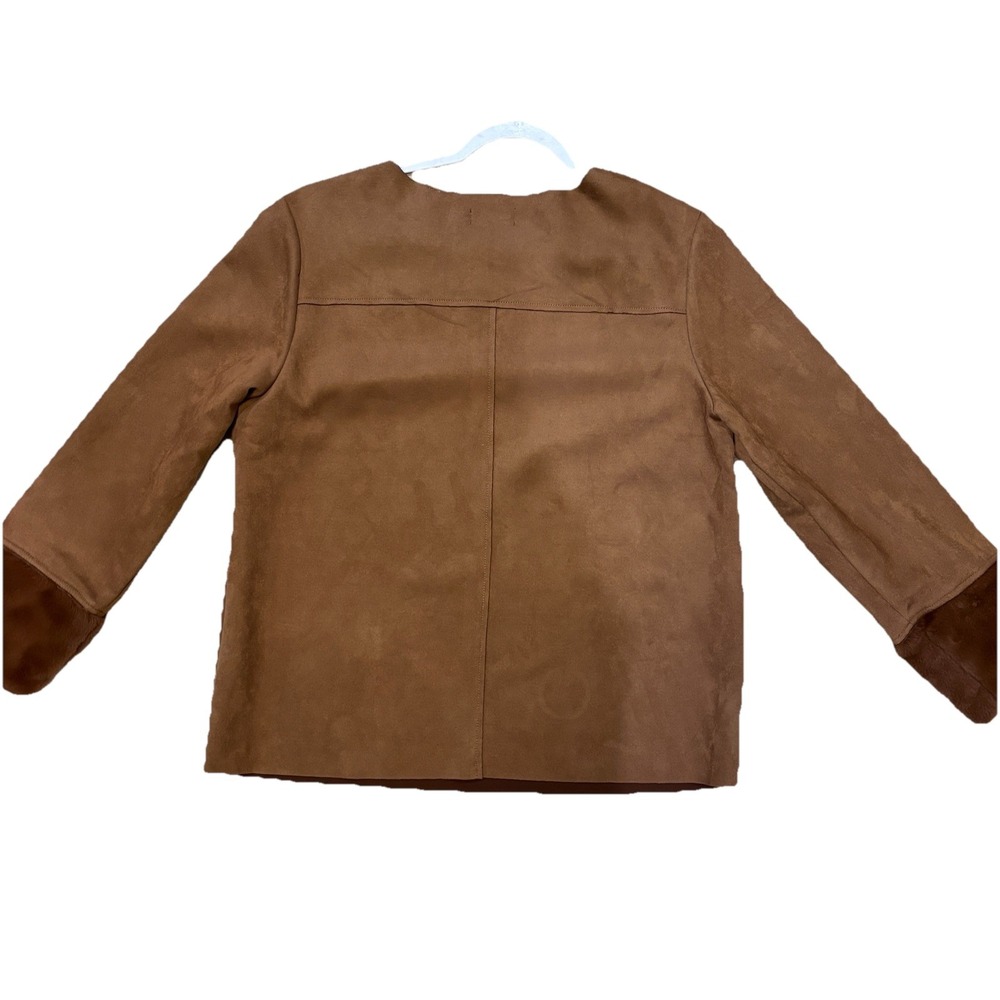 Tahari XL Brown Faux Suede Top Faux‎ Fur Cuffs Boxy Oversized Lagenlook - Picture 3 of 9